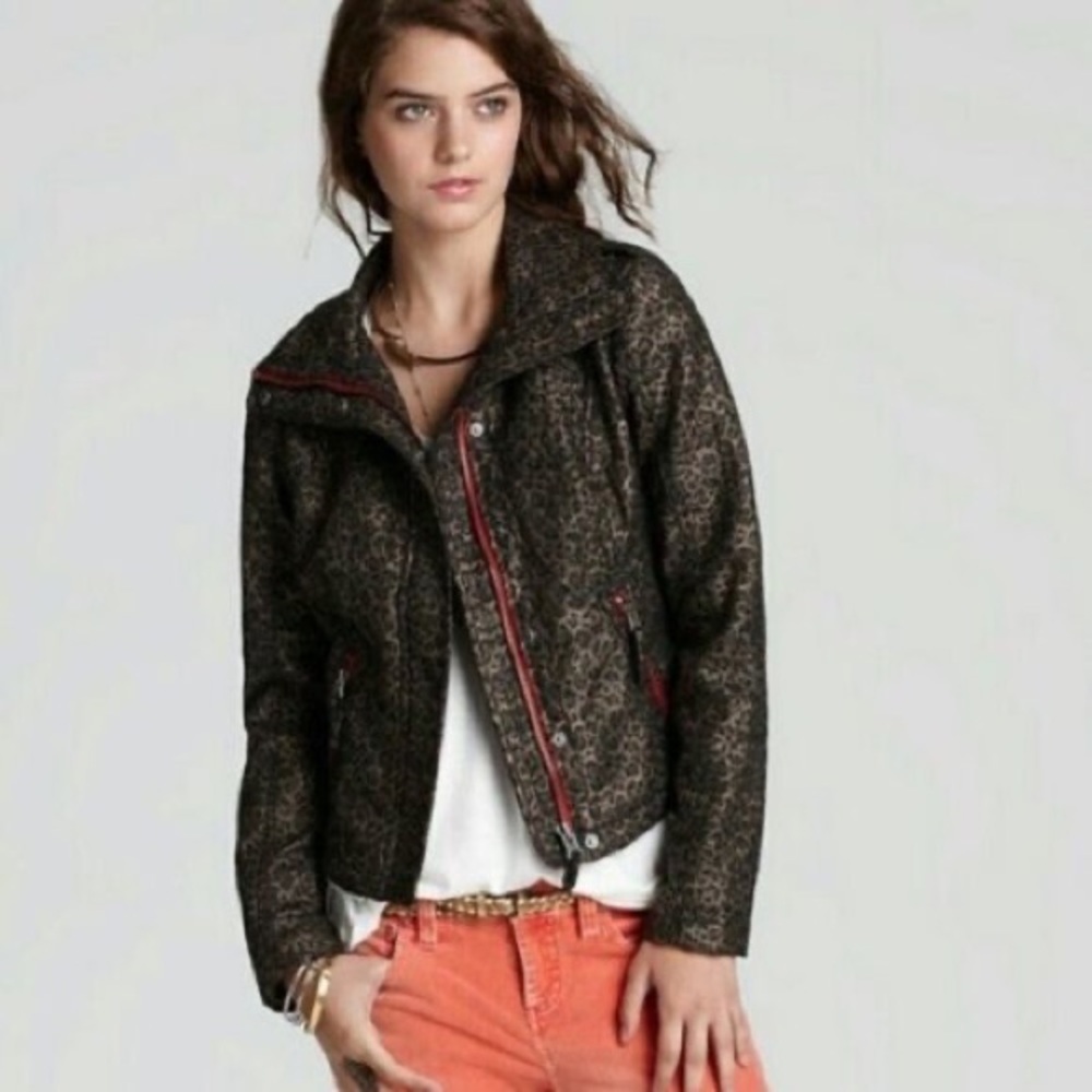We The Free -Free People Leopard Pop Full Zip Moto Jacket